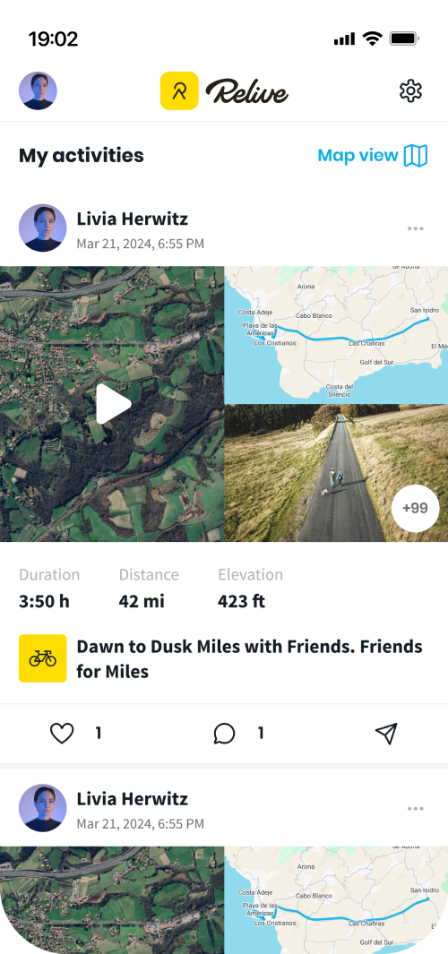 Relive activity feed